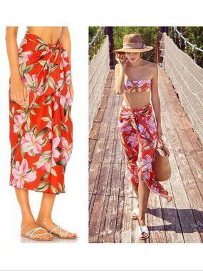 Mara Hoffman Izzy Floral Sarong SKIRT Cover up S Red Multi Organic Cotton NEW